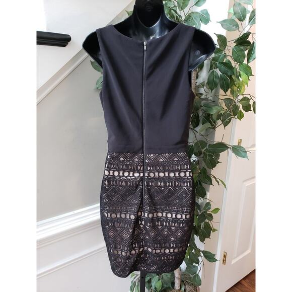 INC International Concepts Knee Length Dress Women 6 Black Lined V-Neck Back Zip - Picture 4 of 12